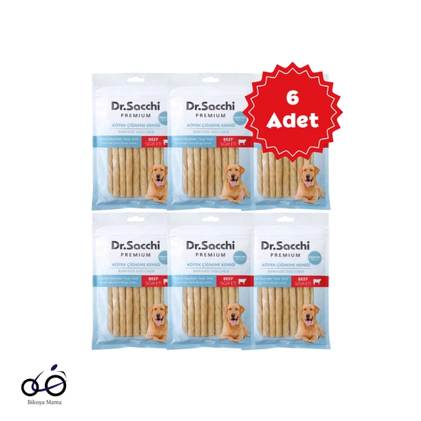 Dr.Sacchi Premium Sığır Etli Doğal Sığır Derisi Burgu Çubuk Tahılsız Köpek Ödülü 5'' 15'li 110gr 6 Adet ürün görseli 1
