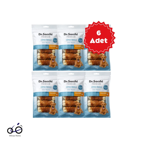 Dr.Sacchi Premium Tavuk Sargılı Beyaz Sığır Derisi Pres Kemik Tahılsız Köpek Ödülü 3” 5'li 115gr 6 Adet ürün görseli 1