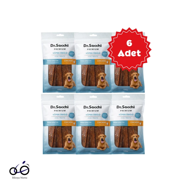 Dr.Sacchi Premium Tavuk Kuru Kesim Jerky Tahılsız Köpek Ödülü 100gr 6 Adet ürün görseli 1