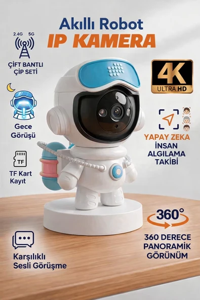Akıllı Robot IP Kamera 4K Ultra HD 2MP 360° DöneN Gece Görüşlü Smart Wifi Ev Çocuk Güvenlik Kamerası ürün görseli 1