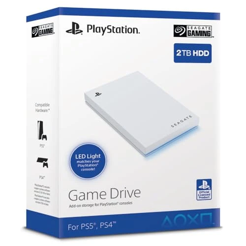 Seagate Game Drive PS4/PS5 2 TB, taşınabilir harici sabit sürücü, 2,5 inç, USB 3.0, beyaz, LED mavi, dahil. 2 hafta Playstation+ (STLV2000202) ürün görseli 1
