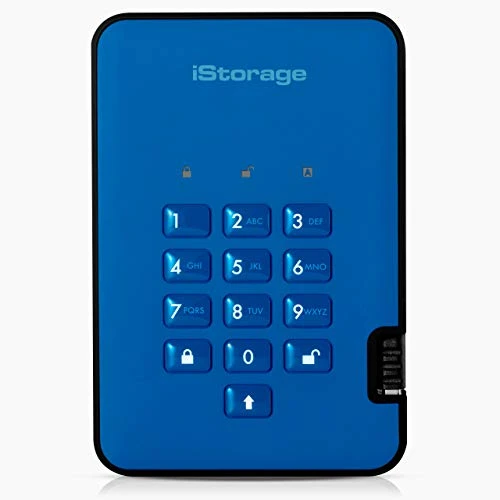 iStorage diskAshur2 HDD 2TB Mavi - Güvenli taşınabilir sabit sürücü - Parola korumalı - Toz ve su geçirmez - Donanım şifreleme ürün görseli 1