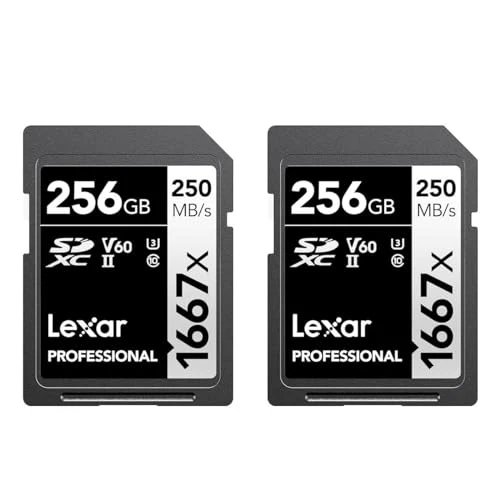 Lexar LSD1667 x 256 GB SDXC UHS-II Kartlar, 250 MB/s'ye kadar Okuma, Profesyonel Fotoğrafçılar, Kameramanlar ve Meraklıları için, LSD1667256G-B2NNU, 2'li Paket, Siyah/Gri ürün görseli 1