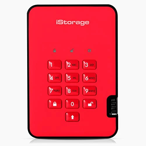 iStorage diskAshur2 HDD 2TB Kırmızı - Güvenli taşınabilir sabit sürücü - Parola korumalı - Toz ve su geçirmez - Donanım şifreleme ürün görseli 1