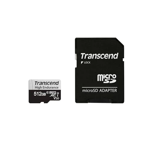 Transcend 512 GB Yüksek Dayanıklılığa sahip microSDXC 350 V hafıza kartı, UHS-I U3, V30, 95/45 MB/s'ye kadar, araç kameraları ve 4K gözetim için ideal - TS512GUSD350V ürün görseli 1