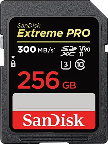 SanDisk Extreme PRO SDHC UHS-II Bellek Kartı V90 256 GB (300 MB/s, 8K, 4K ve Full HD Video Kayıt, RescuePRO Deluxe, Darbeye Dayanıklı, Sıcaklığa Dayanıklı, Suya Dayanıklı ve X Işınına Dayanıklı) ürün görseli 1