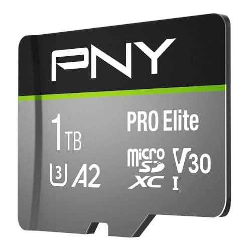 PNY PRO Elite microSDXC hafıza kartı 512 GB + SD adaptör, 100 MB/s'ye kadar okuma hızı, 90 MB/s'ye kadar yazma hızı, Sınıf 10 UHS-I, U3, A2 Uygulama Performansı, 4K video için V30 ürün görseli 1