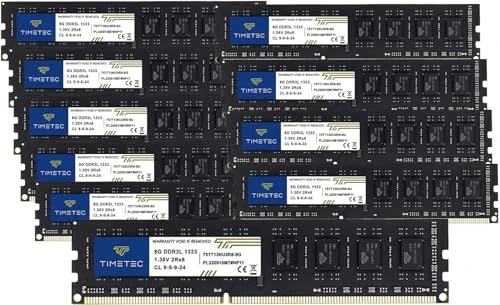 Timetec 80 GB KIT (10 x 8 GB) DDR3 / DDR3L 1333 MHz PC3-10600 ECC olmayan arabelleksiz 1,5 V / 1,35 V CL9 2Rx8 Çift Kademeli 240 Pin UDIMM PC Masaüstü Bilgisayar Belleği RAM(80 GB KIT (10 x ürün görseli 1