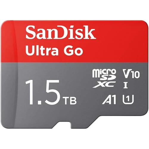 SANDISK Ultra Go Micro SDXC hafıza kartı 1,5 TB + SD adaptör (Android akıllı telefonlar ve tabletler için, 150 MB/s'ye kadar okuma hızı) A1, Full HD Video, UHS-I, Sınıf 10, U1, Amazon için ürün görseli 1