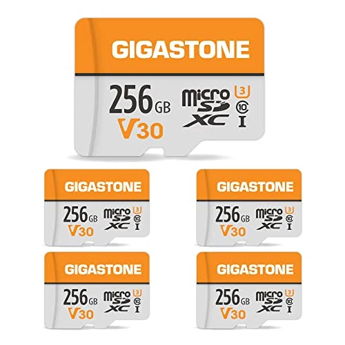 GIGASTONE 256 GB 5'li Paket MicroSDXC Hafıza Kartı, SD Adaptörlü, Gopro Aksiyon Kamerası Drone DJI Tablet ve Anahtar 1 için, 100 MB/s'ye kadar, UHS-I U3 V30 Sınıf 10, 4K UHD Video Mikro SD Kart ürün görseli 1