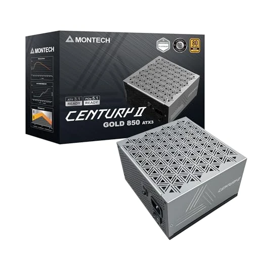 MONTECH Century II - Premium ATX oyun güç kaynağı 850W - 80Plus Gold ve Cybenetics Platinum - Tamamen modüler - 12V kablolu ATX 3.1 ve PCIe 5.1 - 2x6 ürün görseli 1