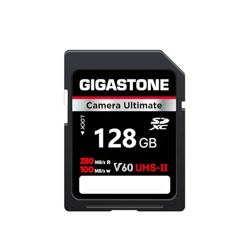 GIGASTONE UHS-II V60 128 GB SD Kart, Camera Ultimate, 280/100 MB/s'ye kadar, DSLR Canon için U3 SDXC 4K Ultra HD UHD Video, 2 Mini Kılıf ile ürün görseli 1