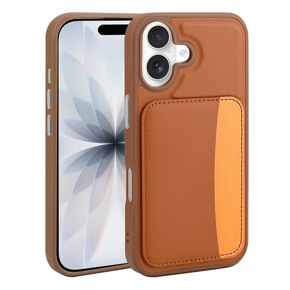 iPhone 16 Uyumlu Kartlıklı Süni Deri X-Kart Cüzdan Silikon Kapak ürün görseli 1