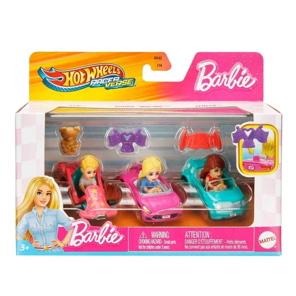Hot Wheels Racerverse Barbie 3 lü Araba Seti JDG45 ürün görseli 1