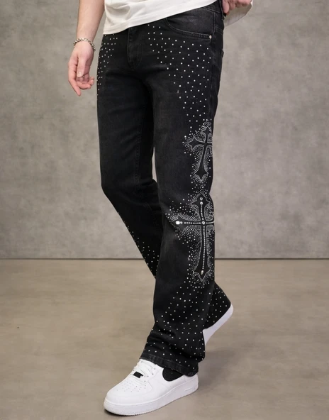 Ultra Premium Crystal Stone Flare Kot Pantolon ürün görseli 1