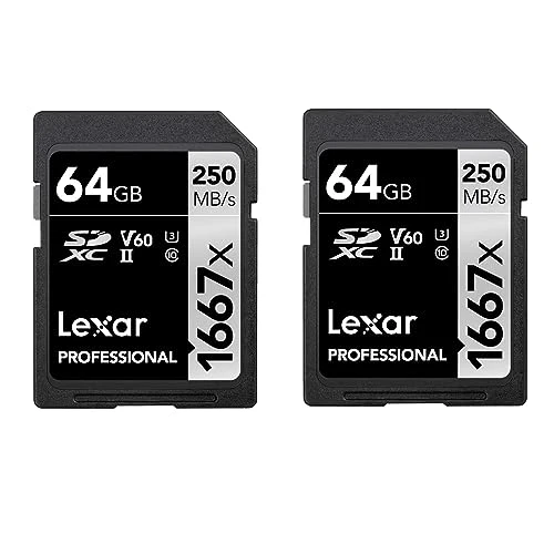 Lexar Professional 1667x SD Kart 64 GB 2'li Paket, Bellek Kartı SDXC UHS-II, 250 MB/s'ye kadar Okuma, Sınıf 10, U3, V60, Profesyonel Fotoğrafçılar, Kameramanlar SD (LSD1667064G-B2NAA) ürün görseli 1