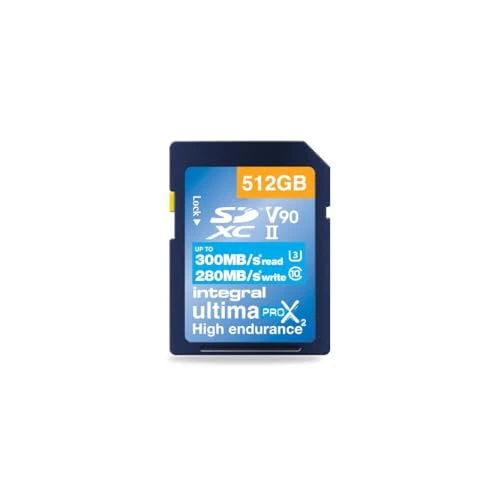 Integral 512 GB UHS-II SD kart V90 300 MB/s'ye kadar okuma ve 280 MB/s'ye kadar yazma hızı SDXC profesyonel yüksek hızlı hafıza kartı ürün görseli 1