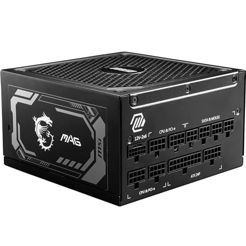 MSI MAG A1000GL PCIE5 güç kaynağı, 1000 W, 80 Plus Gold, ATX 3.1, PCIe 5.1 GPU desteği, ATX PSU, siyah düz kablo ürün görseli 1