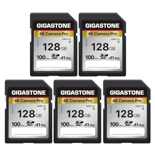 GIGASTONE 128 GB SDXC hafıza kartı paketi 5'li, 4K Camera Pro, Canon dijital kameralar için 100 MB/s'ye kadar, 4K UHD video kayıtları UHS-I U3 V30 Sınıf 10 ürün görseli 1