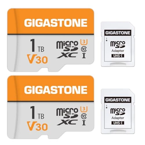 GIGASTONE 1TB MicroSDXC 2'li Hafıza Kartı Paketi + SD Adaptörü, 140/100 MB/s'ye kadar, Aksiyon Kamerası GoPro Drone ve Tablet için, 4K UHD Video Kaydı, Mikro SD Kart UHS-I A1 Sınıf 10 U3 ürün görseli 1