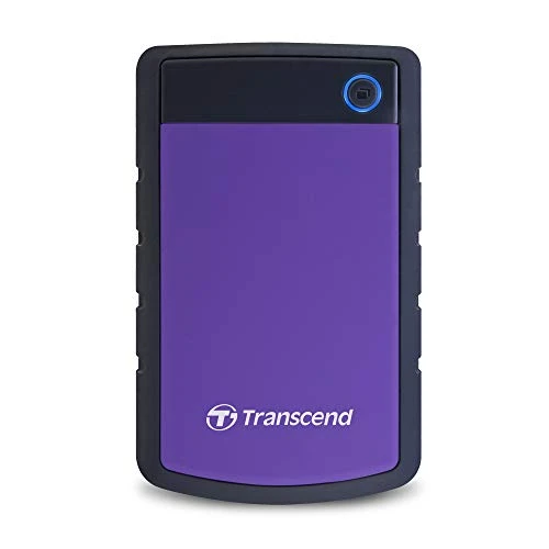 Transcend TS1TSJ25H3P 1 TB taşınabilir harici sabit sürücü (HDD), mor (mor) renkte, yedekleme işlevli (tek tuşla veri yedekleme) ve koruyucu kılıflı, darbeye dayanıklı, sağlam, tak ve çalıştır ürün görseli 1