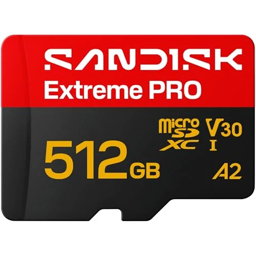 SANDISK Extreme PRO microSDXC 512 GB. UHS-I kart + SD adaptörü (250 MB/s'ye kadar okuma, 170 MB/s'ye kadar yazma, 5K, 3K, 4K UHD, C10, V30, U3, A2) ürün görseli 1