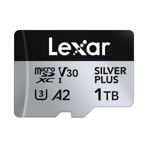 Lexar Silver Plus Mikro SD kart 1 TB, 205 MB/s'ye kadar okuma hızı, 150 MB/s yazma hızı, SD adaptörlü mikro SD hafıza kartı, UHS-I, A2, U3, V30, Sınıf 10, 4K UHD microSDXC ürün görseli 1
