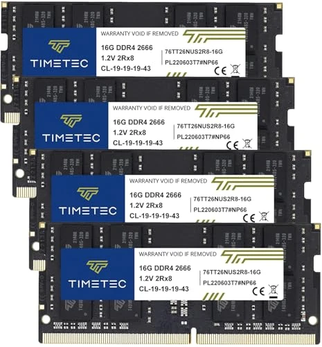 Timetec 64 GB KIT (4x16 GB) DDR4 2666 MHz (DDR4-2666) PC4-21300 (PC4-2666V) ECC Olmayan Arabelleksiz 1,2 V CL19 2Rx8 Çift Sıralı 260 Pin SODIMM Dizüstü Bilgisayar Bellek RAM Modülü Yükseltme ürün görseli 1