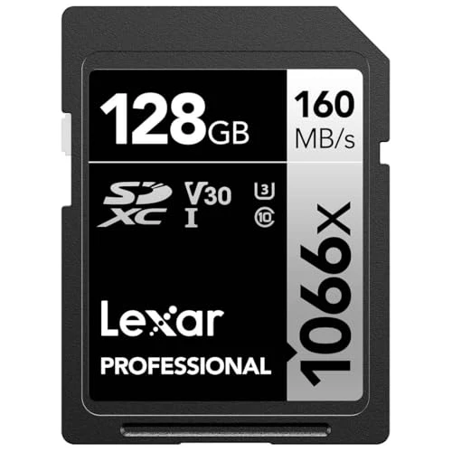 Lexar Professional 128 GB 1066x SDXC UHS-I Kart, 160 MB/s'ye kadar Okuma 120 MB/s Yazma C10 V30 U3, Standart (LSD1066128G-BNNNG) ürün görseli 1