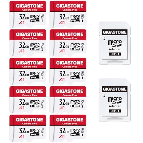 Gigastone Camera Plus 32 GB MicroSDHC Hafıza Kartı 10'lu Paket + SD Adaptör, Kamera, 90 MB/s'ye kadar Drone, Full HD Video, A1 U1 Sınıf 10 Mikro SD Kart UHS-I ürün görseli 1