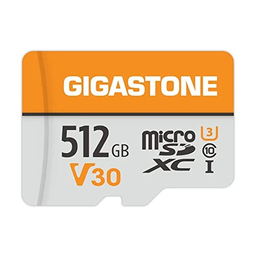 GIGASTONE 512 GB MicroSDXC hafıza kartı + SD adaptörü, 100 MB/s'ye kadar, kamera, PC, dizüstü bilgisayar ve tablet için, 4K UHD video kaydı, UHS-I V30 Class 10 U3 ürün görseli 1