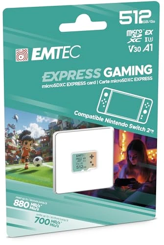 EMTEC, MicroSDXC 512GB UHS-I U3 V30 A1 Express Gaming, Nintendo Switch 2 ile uyumlu, 880Mb/s'ye kadar Yüksek Hız, Genişletilmiş Bellek, Video Oyunları ve Uygulamalar için İdeal ürün görseli 1