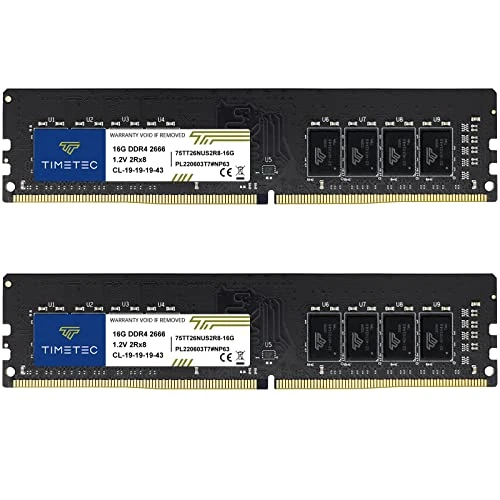 Timetec 32GB KIT (2x16GB) DDR4 2666MHz PC4-21300 ECC Olmayan Arabelleksiz 1.2V CL19 2Rx8 Çift Kademeli 288 Pin UDIMM Masaüstü Bellek RAM Modülü Yükseltmesi ürün görseli 1