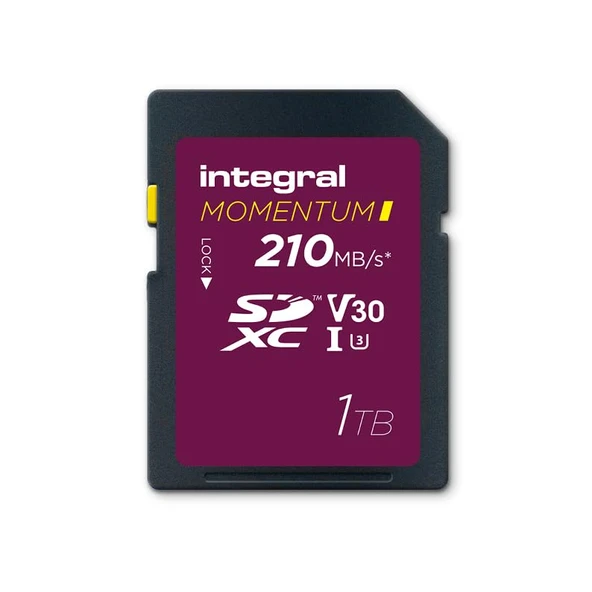 Integral Momentum I 1 TB SDXC V30 U3 Kart - 210 MB/s'ye kadar Okuma, 180 MB/s'ye kadar Yazma - DSLR, Aynasız Kameralar ve Video Kameralar için - 4K UHD Video ve Seri Çekim Modu - Su Geçirmez ürün görseli 1