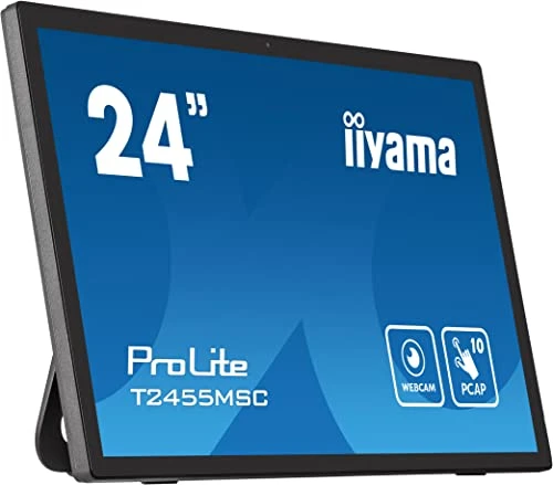 iiyama Prolite T2455MSC-B1 59,8 cm 23,8" IPS LED monitör Full HD 10 noktalı çoklu dokunmatik kapasitif HDMI DP USB3.0 7H web kamerası mikrofonu parmak izi önleyici siyah ürün görseli 1