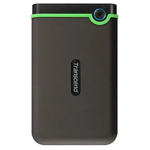Transcend TS1TSJ25M3 StoreJet M3 Anti-Shock 1 TB harici darbeye dayanıklı sabit sürücü (6,4 cm (2,5 inç), 5400 rpm, 8 MB önbellek, USB 3.0) gri-yeşil ürün görseli 1