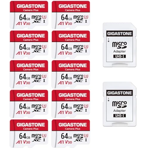 GIGASTONE 64 GB MicroSDXC Hafıza Kartı Paketi 10 + SD Adaptör, Camera Plus, 95 MB/s'ye kadar, Aksiyon Kamerası Drone için, Tablet, Full HD Video Kaydı, A1 V30 U3 Mikro SD Kart UHS-I ürün görseli 1