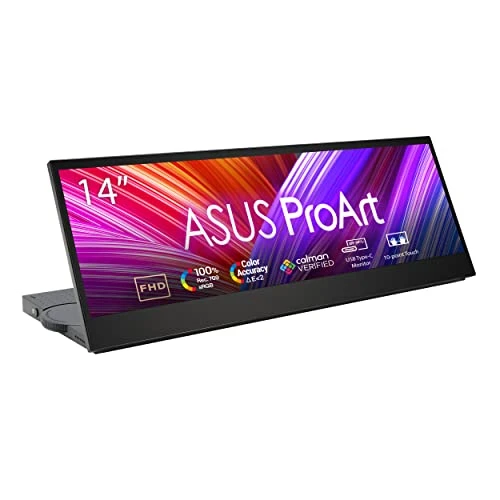 ASUS ProArt PA147CDV - 14 inç Yaratıcı Dokunmatik Araç - Full HD 1920x550, Calman, %100 sRGB, 10 noktalı dokunmatik, Adobe yazılımıyla uyumlu - IPS, 32:9, parlama önleyici, Type-C USB, HDMI ürün görseli 1