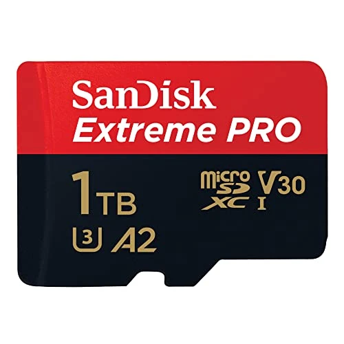 SanDisk Extreme PRO microSDXC UHS-I hafıza kartı 1 TB + adaptör ve RescuePRO Deluxe (akıllı telefonlar, aksiyon kameraları veya drone'lar için, A2, Sınıf 10, V30, U3, 200 MB/s aktarım) ürün görseli 1