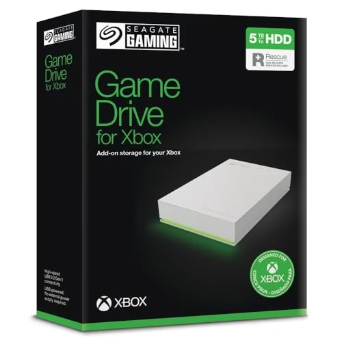 Seagate Oyun Sürücüsü Xbox 5TB, Taşınabilir Harici Sabit Sürücü, 2,5 İnç, USB 3.0, Xbox, Beyaz, Veri Kurtarma Hizmeti (STKX5000100) ürün görseli 1