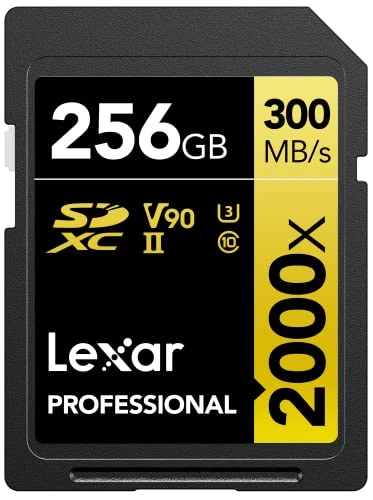 Lexar Professional 2000x SD kart 256 GB, okuyucusuz SDXC UHS-II hafıza kartı, 300 MB/s'ye kadar okuma, DSLR için Class 10, U3, V90 SD hafıza kartı, sinema kalites video kameralar (LSD2000256G-BNNNG) ürün görseli 1