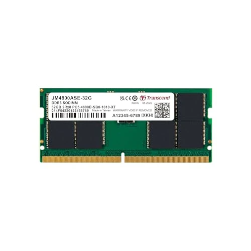 Transcend JetRam 32 GB DDR5 4800 MHz RAM RAM - CL40, Arabelleksiz SO-DIMM 2Rx8, Dizüstü Bilgisayar ve Mini PC için 1,1 V, Siyah - JM4800ASE-32G ürün görseli 1