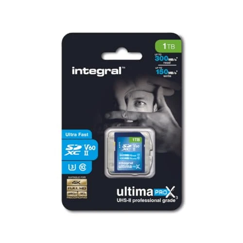 Integral 1 TB UHS-II SD kart V60 300 MB/s'ye kadar okuma ve 150 MB/s'ye kadar yazma hızı SDXC profesyonel yüksek hızlı hafıza kartı ürün görseli 1