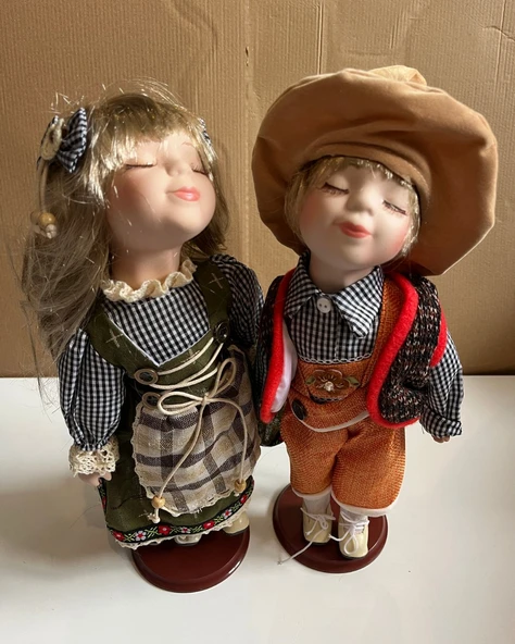 Kumaş Kıyafetli 2' li Set Porselen Bebek Özel Kadın ve Erkek Set ürün görseli 1
