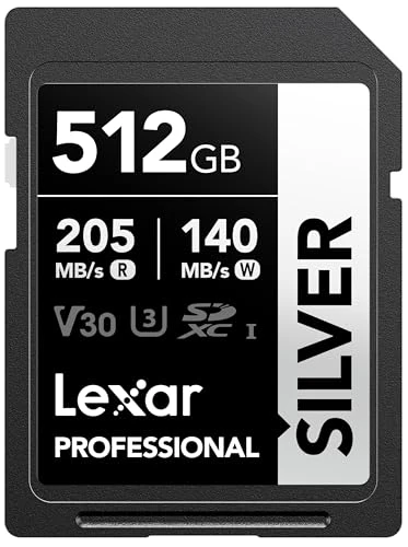 Lexar Silver SD Kart 512 GB, UHS-I SDXC Kart 205 MB/s Okuma Hızı, 140 MB/s Yazma Hızı, V30, U3, C10, 4K UHD Video, Lexar Ömür Boyu Veri Kurtarma özelliğine sahip SD Kart Bellek Kartı ürün görseli 1
