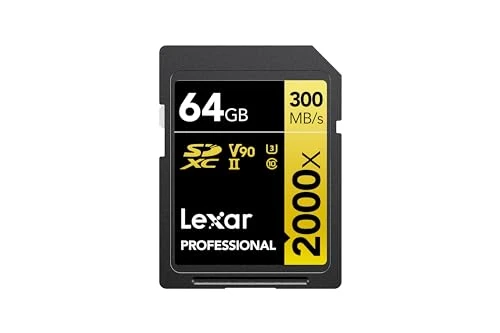 Lexar Professional 2000x SD kart 64 GB, okuyucusuz SDXC UHS-II hafıza kartı, 300 MB/s'ye kadar okuma, DSLR için Class 10, U3, V90 hafıza kartı, sinema kalitesinde video kameralar (LSD2000064G-BNNAG) ürün görseli 1