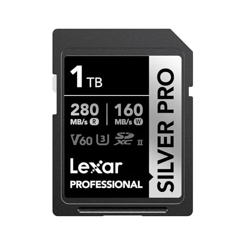 Lexar Silver PRO SD Kart 1 TB, UHS-II SD Bellek Kartı, V60, U3, C10, 280 MB/s'ye kadar Okuma, 160 MB/s Yazma, DSLR/Kamera/Fotoğrafçılar/Videografçılar/Meraklılar için SDXC Kart (LSDSIPR001T-BNNNG) ürün görseli 1