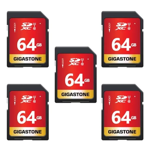 GIGASTONE 64GB SDXC hafıza kartı paketi 5'li, dijital kameralar için 80 MB/s'ye kadar Canon Sony Olympus PC, UHS-I U1 Sınıf 10 ürün görseli 1