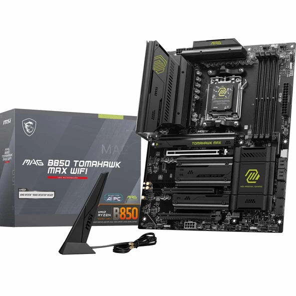 MSI MAG B850 Tomahawk MAX WiFi anakart, ATX - AMD Ryzen 9000/8000/7000 işlemcileri, AM5-80A SPS VRM'yi, DDR5 Memory Boost 8400+ MT/s (OC), PCIe 5.0 x16, M.2 Gen5, Wi-Fi 7, 5G LAN'ı destekler ürün görseli 1