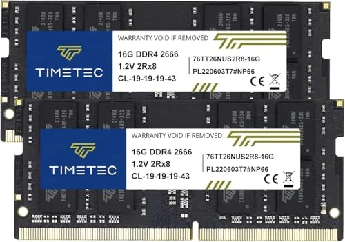 Timetec Premium 32 GB KIT (2x16 GB) DDR4 2666 MHz (DDR4-2666) PC4-21300 (PC4-2666V) ECC Olmayan Arabelleksiz 1,2 V CL19 2Rx8 Çift Kademeli 260 Pin SODIMM Dizüstü Bilgisayar Bilgisayar Bellek RAM'i ürün görseli 1